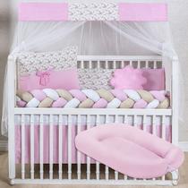 Kit Berço para Menina Doce de Bebê Rosa com Ninho Redutor 12 peças
