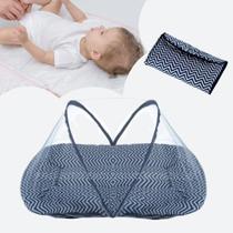 Kit Berço Portátil Com Mosquiteiro + Trocador Bolsa Chevron Marinho - Monzillo Baby Kids