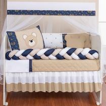 Kit Berço Protetor Americano Completo Urso Baby Bege Menino 12 peças com Saia, Edredom e mosquiteiro