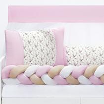 Kit Berço Protetor Americano Menina Jardim Floral Rosa 6 peças