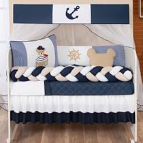 Kit Berço Protetor Americano Ursinho Marinheiro Azul Marinho Menino Completo 12 peças