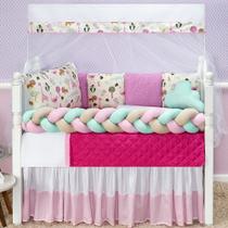 Kit Berço Protetor lateral Trança e Almofadinhas Safari Floresta Bichinhos da Selva 13 peças