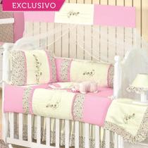 Kit Berço Raminho Rosa 9 Peças
