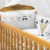 Kit Berço Raposa + Almofada Pompom Algodão Quarto Bebê