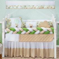 Kit Berço Safari Trançado Leão Animais Girafa Menino Menina 11 peças Verde