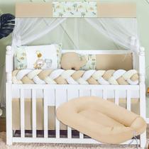 Kit Berço Slim Safari 12 Peças com Ninho Liso Completo e Aconchegante para Bebê