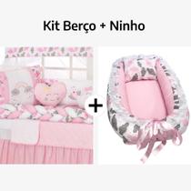Kit Berço Trança Arco-Íris + Ninho Redutor Nuvem Rosa