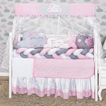 Kit Berço Trança Céu Cab Nuvem Estrela Rosa Menina 12 Peças Kit Berço Trança Céu Cab Nuvem Estrela Rosa Menina 12 Peças