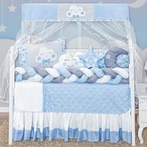 Kit Berço Trança Céu Lua Nuvem Estrela Azul Menino 13 Peças Kit Berço Trança Céu Lua Nuvem Estrela Azul Menino 13 Peças