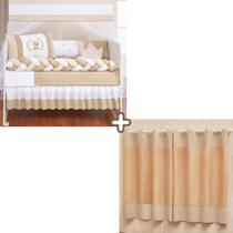 Kit Berço Trança Completo Americano Urso Teddy Bege Menino + Cortina Ilhós Estampada 12 peças