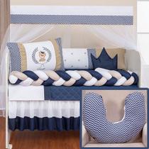 Kit Berço Trança Completo Americano Urso Teddy Marinho+ Almofada Amamentação 12 peças