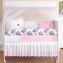 Kit Berço Trança Completo Baby Rosa 12 Peças Kit Berço Trança Completo Baby Rosa 12 Peças