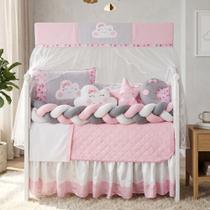 Kit Berço Trança Completo Lua Rosa 12 Peças com Almofadas Fofinha e Mosquiteiro Kit Berço Trança Completo Lua Rosa 12 Peças com Almofadas Fofinha e Mosquiteiro