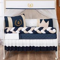 Kit Berço Trança Menino 12 Peças Coroa Luxo Com Saia Box Kit Berço Trança Menino 12 Peças Coroa Luxo Com Saia Box