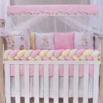 Kit berço trança quarto do bebê padrão/americano completo 12 peças - amiguinhas rosa