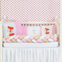 Kit Berço Trança Raposa Com Enchimentos Menina 6 Peças Rosa