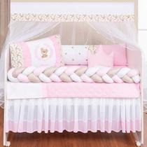Kit Berço Trança Urso Teddy Rosa Menina Bebê 11 Peças Kit Berço Trança Urso Teddy Rosa Menina Bebê 11 Peças