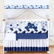 Kit Berço Trançado Completo Chuva de Amor Cabeceira Nuvem Marinho Gota menino 12 e almofada Estrela