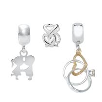 Kit Berloque Amor Casal, Aliança e Corações em Prata 925