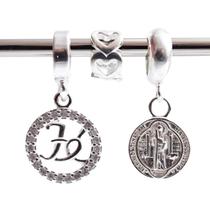 Kit Berloque Fé e Medalha São Bento e Separador Prata 925