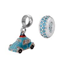 Kit Berloque Fusca Azul Separador Azul em Prata 925