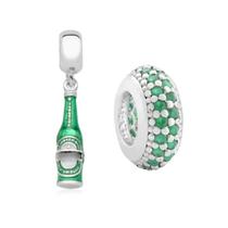 Kit Berloque Garrafa de Cerveja Separador Verde em Prata 925