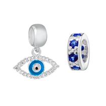 Kit Berloque Olho Grego Separador Zircônia Azul em Prata 925