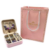Kit Berloque Pulseira Infantil 110pçs Porta Joias Lilás Roxo