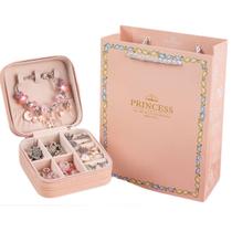 Kit Berloque Pulseira Infantil 110pçs Porta Joias Linda E Delicada Rosa