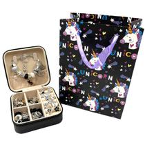 Kit Berloque Pulseira Infantil 110pçs Porta Joias Preto