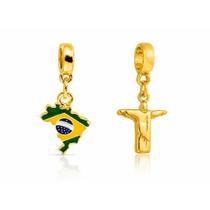 Kit Berloques Brasil e Cristo Redentor Banhado a Ouro 18k