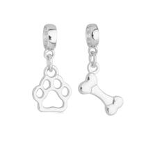 Kit Berloques Patinha e Osso Banhado de Cachorro a Prata 925 Kit Berloques Patinha e Osso Banhado de Cachorro a Prata 925