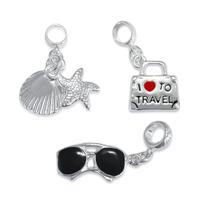 Kit Berloques Viagem Praia Concha Óculos Banhado a Prata