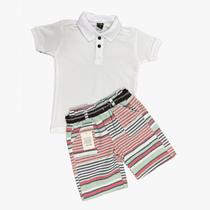 Kit Bermuda Infantil Listrada e Polo Malha Piquet Kit Bermuda Infantil Listrada e Polo Malha Piquet