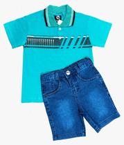 Kit Bermuda Jeans +camisa Polo Infantil Menino