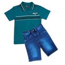 Kit Bermuda Jeans +camisa Polo Infantil Menino