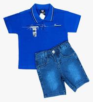 Kit Bermuda Jeans +camisa Polo Infantil Menino Kit Bermuda Jeans +camisa Polo Infantil Menino