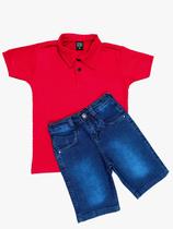 kit Bermuda Jeans e Polo Malha Piquet