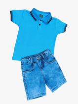 kit Bermuda Jeans e Polo Malha Piquet