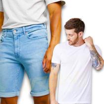 Kit Bermuda Jeans Skinny + Camiseta Manga Curta Algodão Masculina 470 - IRON