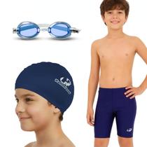 Kit Bermuda, Óculos UV e Touca Natação Praia Infantil Hammerhead Cor:MarinhoTamanho:16Material:Tecido