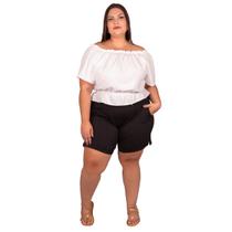 Kit Bermuda Plus Size Alfaiataria Short Malha Crepe E Blusa Ombro a Ombro Elastec Kit Bermuda Plus Size Alfaiataria Short Malha Crepe E Blusa Ombro a Ombro Elastec