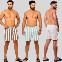 Kit Bermudas Verão Linho Short 3 Peças Sofisticada Slim Leve