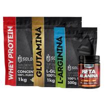 Kit: Beta Alanina 500g + Arginina 500g + Whey Protein Concentrado 1Kg + Glutamina 1Kg - 100% Importado - Soldiers Nutrit