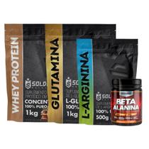 Kit: Beta Alanina 500g + Arginina 500g + Whey Protein Concentrado 1Kg + Glutamina 1Kg - 100% Importado - Soldiers Nutrit