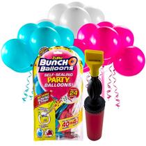 Kit Bexigas Balões 3 Cores Azul Rosa e Branco 11 Polegadas com 24 Unidades Bico Anti Vazamento + Inflador Manual - Atco