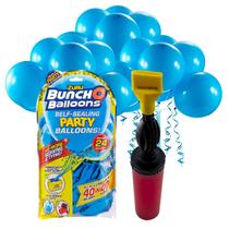 Kit Bexigas Balões Colorida Azul Lisa 11 Polegadas com 24 Unidades Bico Anti Vazamento + Inflador Manual - Atco