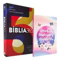 Kit Bíblia 365 com Quadros NVT + Caderno Minhas Anotações Bíblicas Borboleta