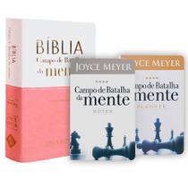 Kit Bíblia Campo de Batalha da Mente Branco e Rosa