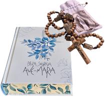Kit Bíblia Católica Terço Mistérios do Rosário Ave Maria Flores Crucifixo São Bento Nossa Senhora